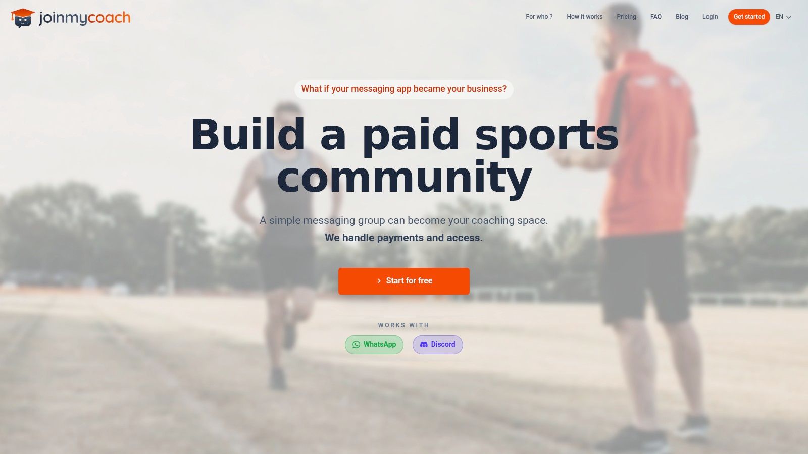 Dashboard di Join My Coach che mostra le funzionalità di gestione della community per una piattaforma di coaching sportivo.