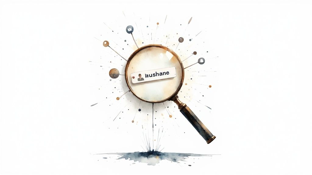 Vergrootglas dat focust op een gebruikersnaam